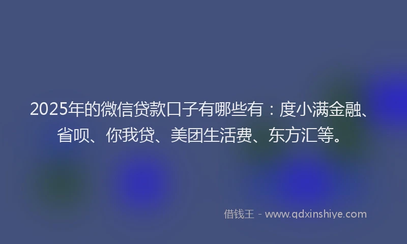 2025年的微信贷款口子有哪些有：度小满金融、省呗、你我贷、美团生活费、东方汇等。