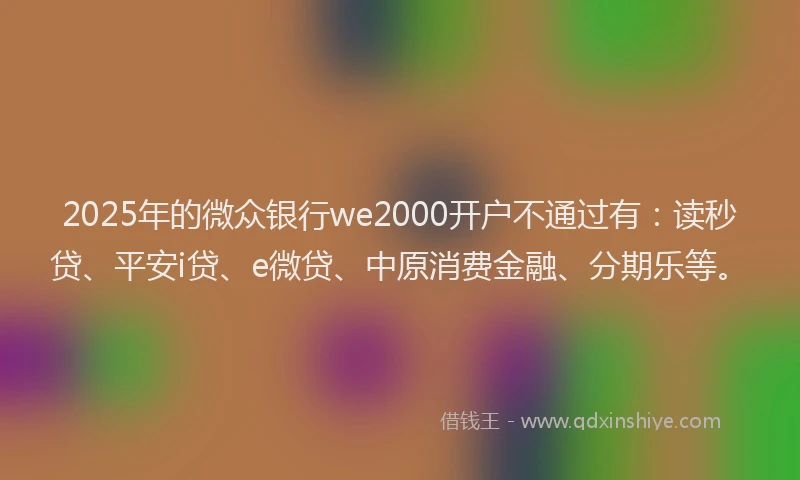 2025年的微众银行we2000开户不通过有：读秒贷、平安i贷、e微贷、中原消费金融、分期乐等。