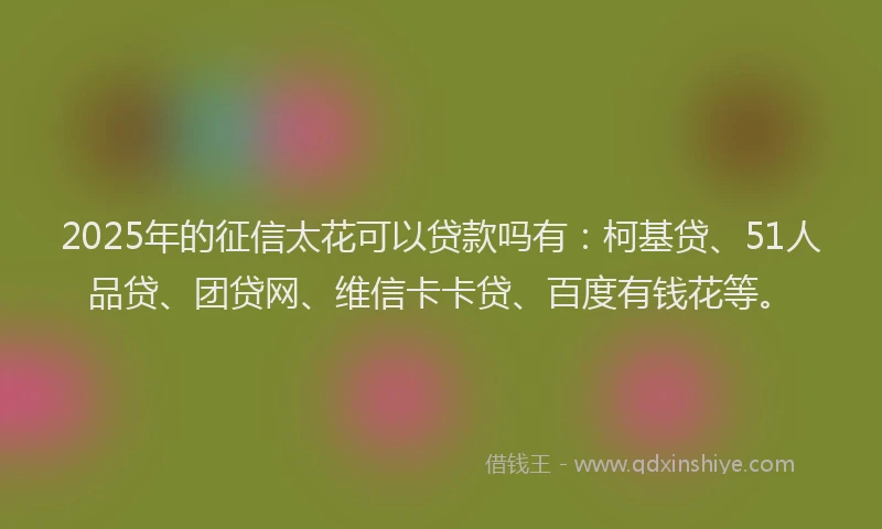 2025年的征信太花可以贷款吗有：柯基贷、51人品贷、团贷网、维信卡卡贷、百度有钱花等。