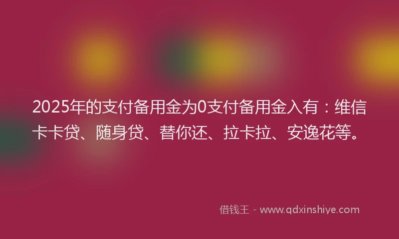 2025年的支付备用金为0支付备用金入有：维信卡卡贷、随身贷、替你还、拉卡拉、安逸花等。