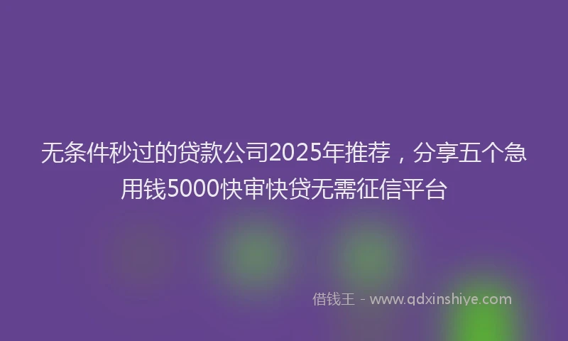 无条件秒过的贷款公司2025年推荐，分享五个急用钱5000快审快贷无需征信平台