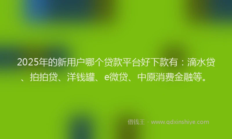 2025年的新用户哪个贷款平台好下款有：滴水贷、拍拍贷、洋钱罐、e微贷、中原消费金融等。
