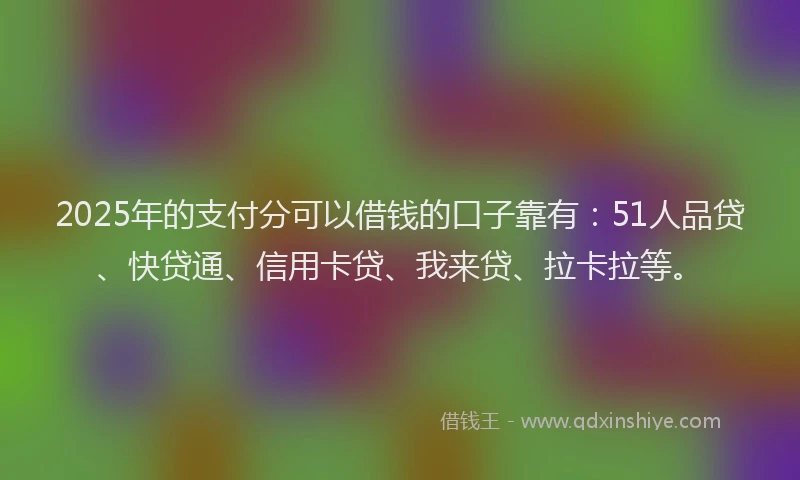 2025年的支付分可以借钱的口子靠有：51人品贷、快贷通、信用卡贷、我来贷、拉卡拉等。