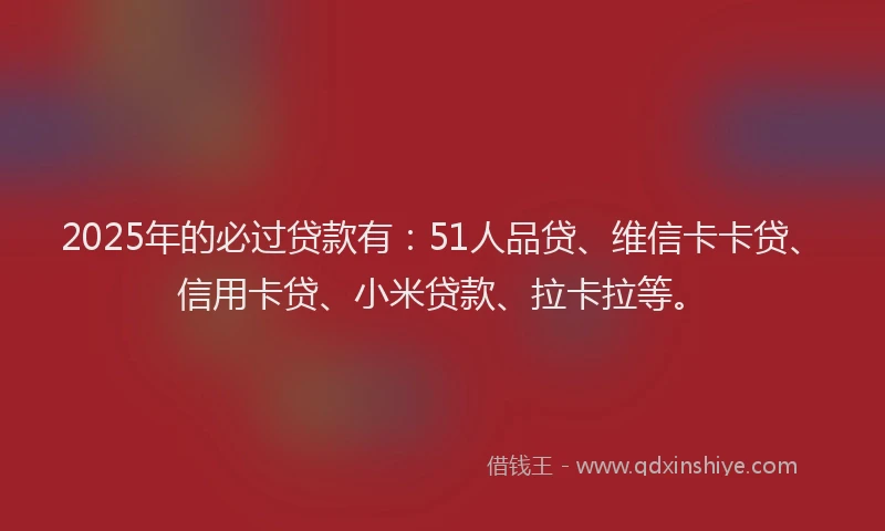 2025年的必过贷款有：51人品贷、维信卡卡贷、信用卡贷、小米贷款、拉卡拉等。