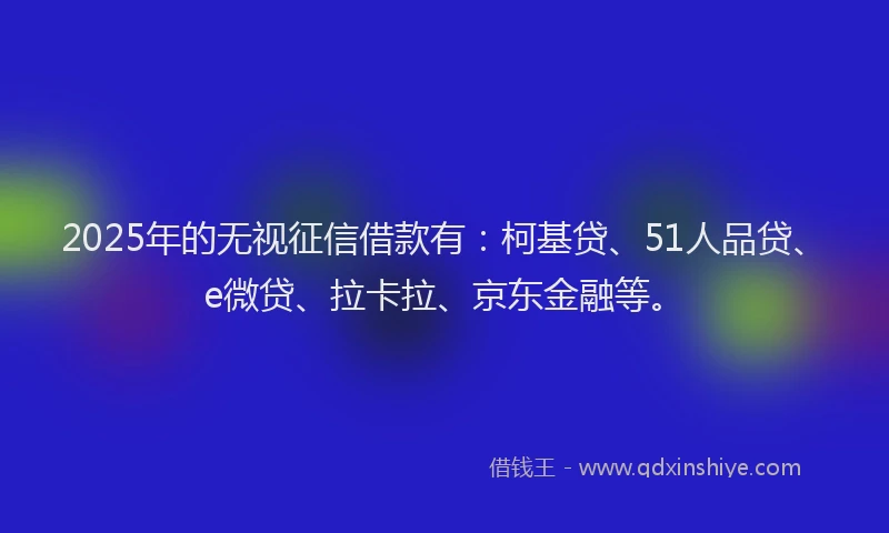 2025年的无视征信借款有：柯基贷、51人品贷、e微贷、拉卡拉、京东金融等。
