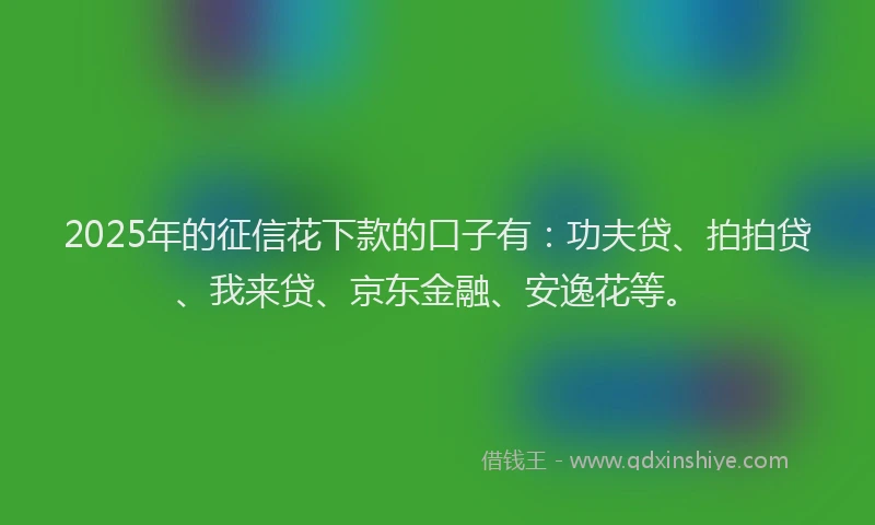 2025年的征信花下款的口子有：功夫贷、拍拍贷、我来贷、京东金融、安逸花等。