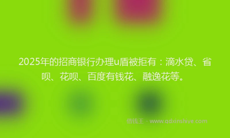 2025年的招商银行办理u盾被拒有：滴水贷、省呗、花呗、百度有钱花、融逸花等。