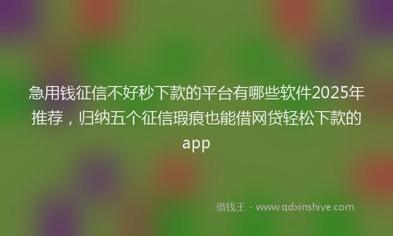 急用钱征信不好秒下款的平台有哪些软件2025年推荐，归纳五个征信瑕疵也能借网贷轻松下款的app
