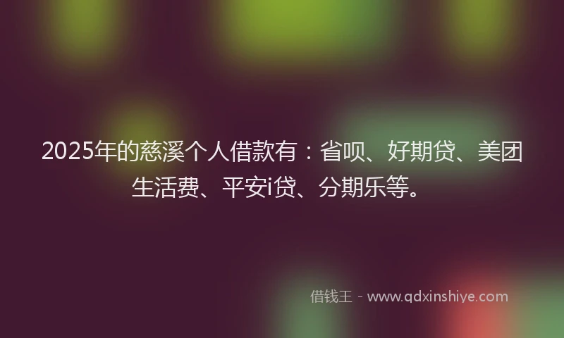 2025年的慈溪个人借款有：省呗、好期贷、美团生活费、平安i贷、分期乐等。