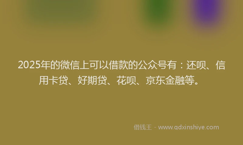 2025年的微信上可以借款的公众号有：还呗、信用卡贷、好期贷、花呗、京东金融等。