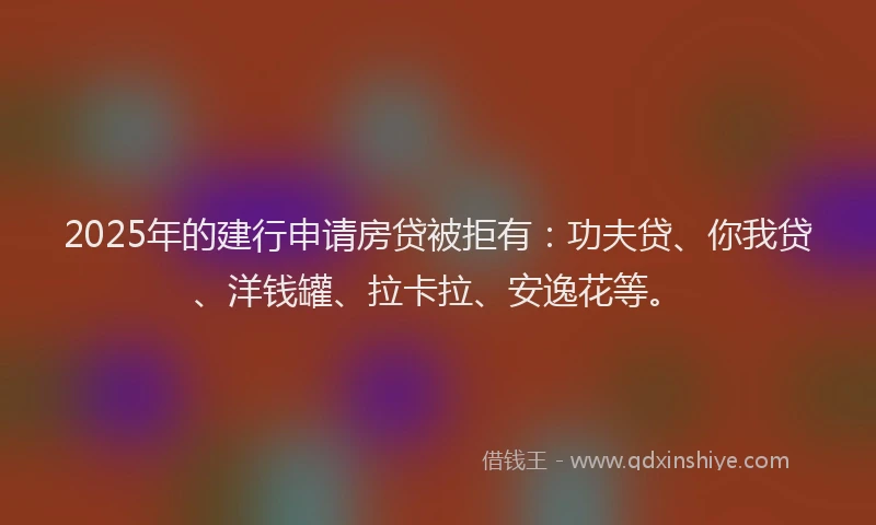 2025年的建行申请房贷被拒有：功夫贷、你我贷、洋钱罐、拉卡拉、安逸花等。