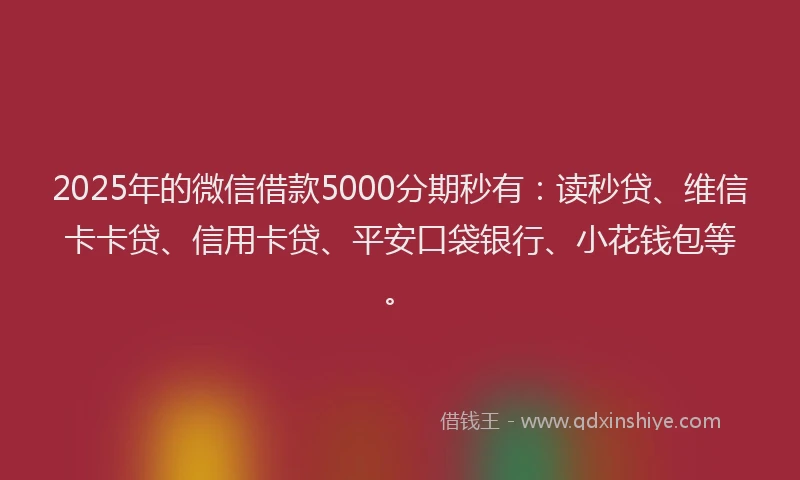 2025年的微信借款5000分期秒有：读秒贷、维信卡卡贷、信用卡贷、平安口袋银行、小花钱包等。
