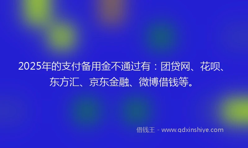 2025年的支付备用金不通过有：团贷网、花呗、东方汇、京东金融、微博借钱等。