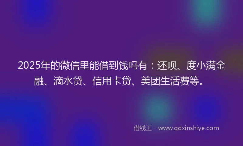 2025年的微信里能借到钱吗有：还呗、度小满金融、滴水贷、信用卡贷、美团生活费等。
