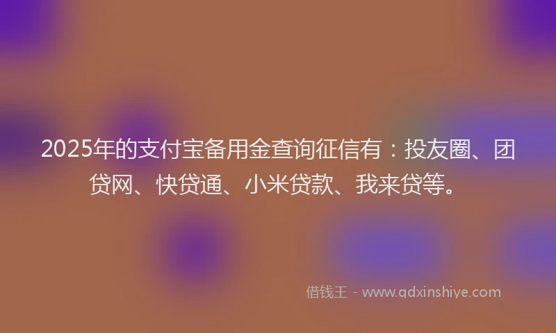 2025年的支付宝备用金查询征信有：投友圈、团贷网、快贷通、小米贷款、我来贷等。