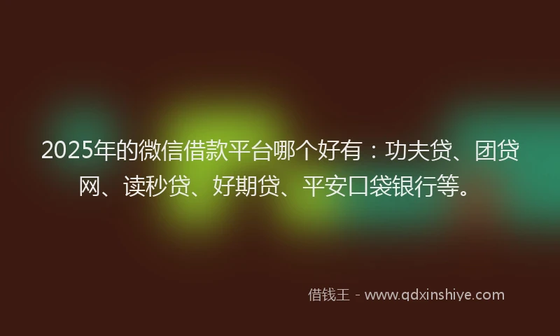 2025年的微信借款平台哪个好有：功夫贷、团贷网、读秒贷、好期贷、平安口袋银行等。