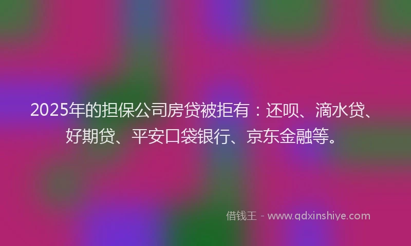 2025年的担保公司房贷被拒有：还呗、滴水贷、好期贷、平安口袋银行、京东金融等。