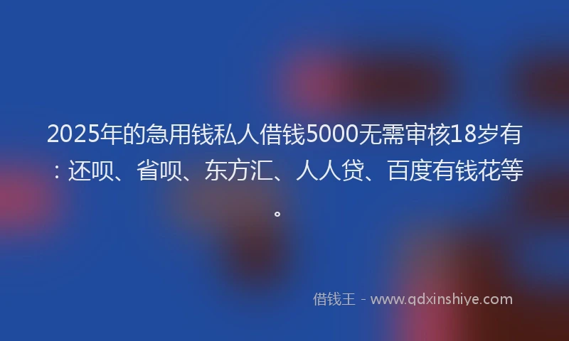 2025年的急用钱私人借钱5000无需审核18岁有：还呗、省呗、东方汇、人人贷、百度有钱花等。
