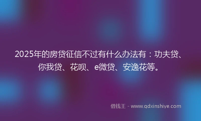 2025年的房贷征信不过有什么办法有：功夫贷、你我贷、花呗、e微贷、安逸花等。