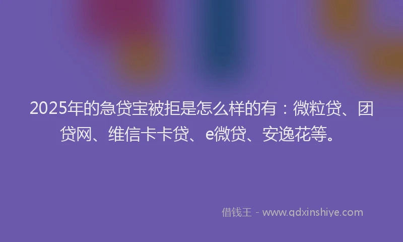 2025年的急贷宝被拒是怎么样的有：微粒贷、团贷网、维信卡卡贷、e微贷、安逸花等。