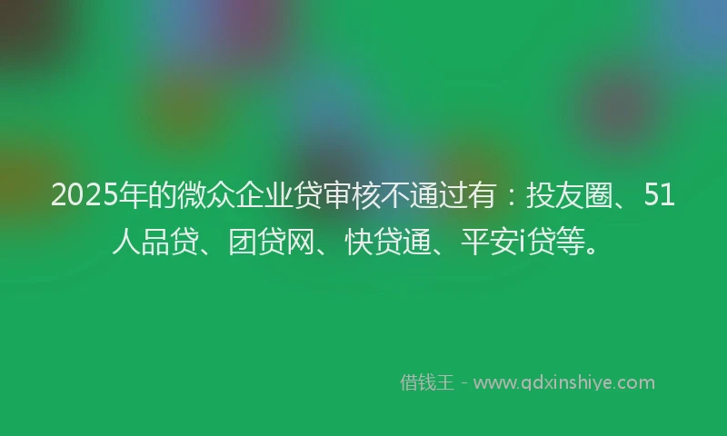 2025年的微众企业贷审核不通过有：投友圈、51人品贷、团贷网、快贷通、平安i贷等。