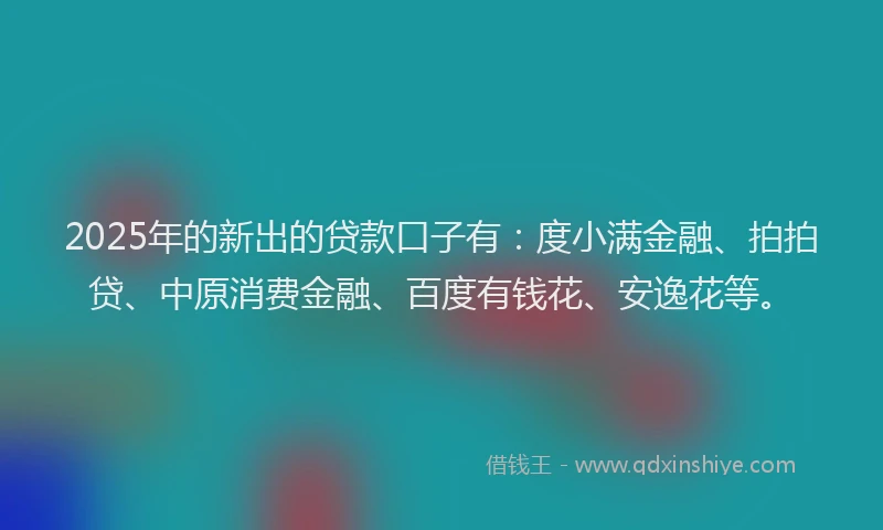 2025年的新出的贷款口子有：度小满金融、拍拍贷、中原消费金融、百度有钱花、安逸花等。