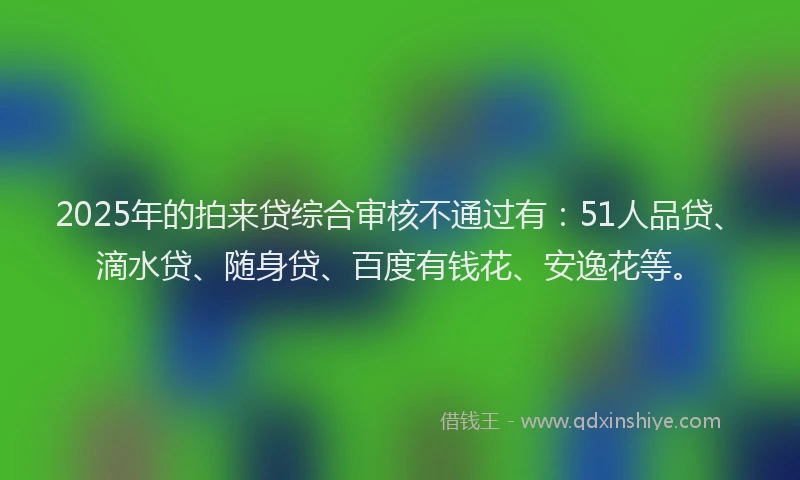 2025年的拍来贷综合审核不通过有：51人品贷、滴水贷、随身贷、百度有钱花、安逸花等。