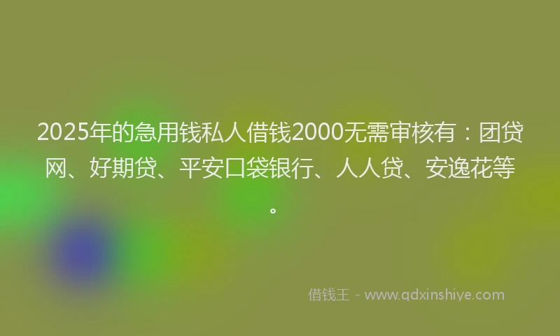 2025年的急用钱私人借钱2000无需审核有：团贷网、好期贷、平安口袋银行、人人贷、安逸花等。