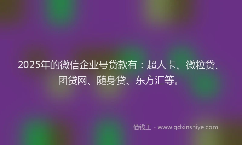2025年的微信企业号贷款有：超人卡、微粒贷、团贷网、随身贷、东方汇等。