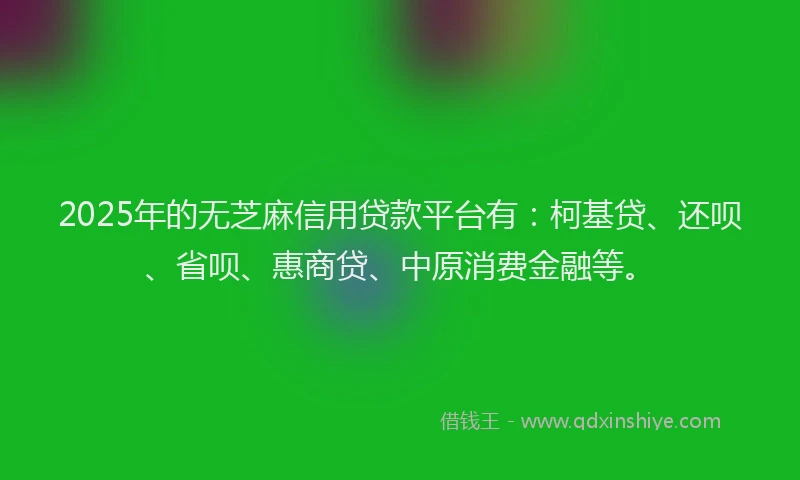 2025年的无芝麻信用贷款平台有：柯基贷、还呗、省呗、惠商贷、中原消费金融等。