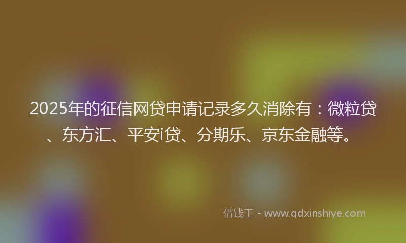 2025年的征信网贷申请记录多久消除有：微粒贷、东方汇、平安i贷、分期乐、京东金融等。