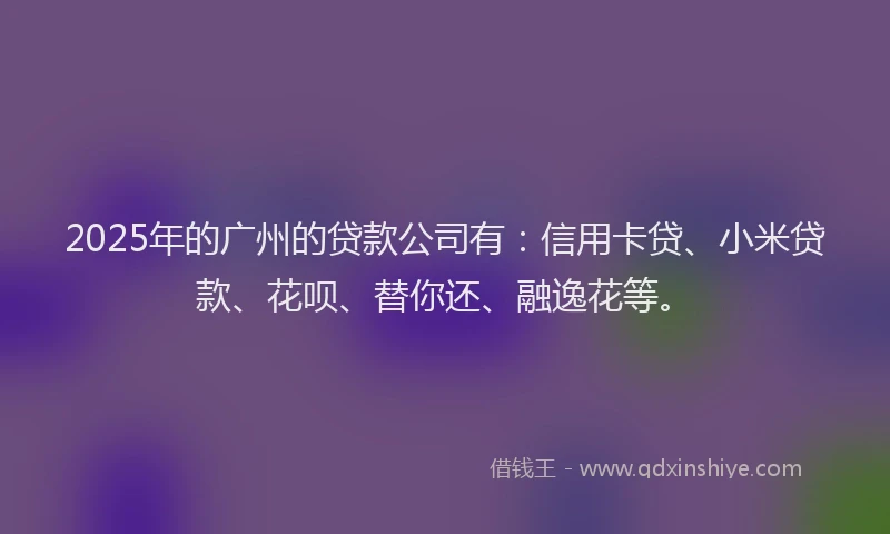 2025年的广州的贷款公司有：信用卡贷、小米贷款、花呗、替你还、融逸花等。