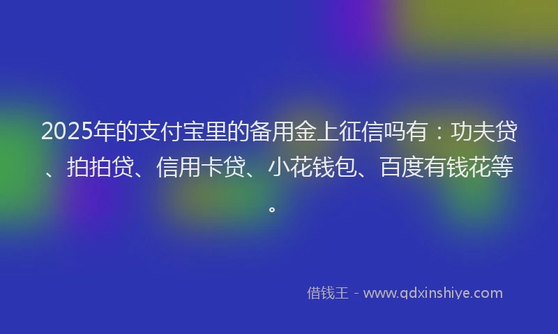 2025年的支付宝里的备用金上征信吗有：功夫贷、拍拍贷、信用卡贷、小花钱包、百度有钱花等。