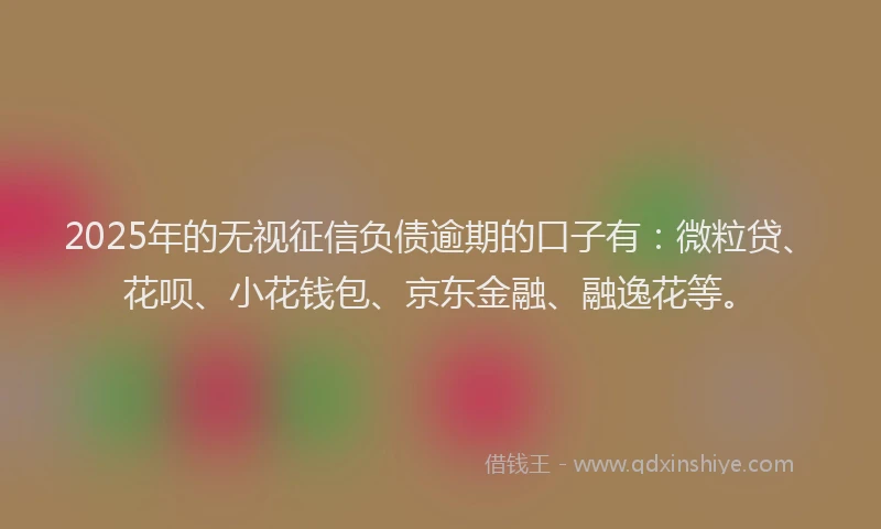 2025年的无视征信负债逾期的口子有：微粒贷、花呗、小花钱包、京东金融、融逸花等。