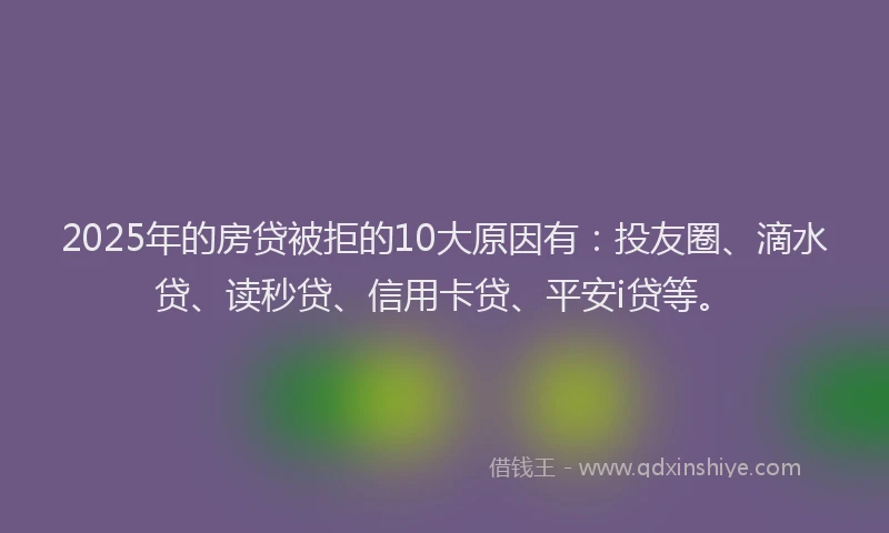 2025年的房贷被拒的10大原因有：投友圈、滴水贷、读秒贷、信用卡贷、平安i贷等。