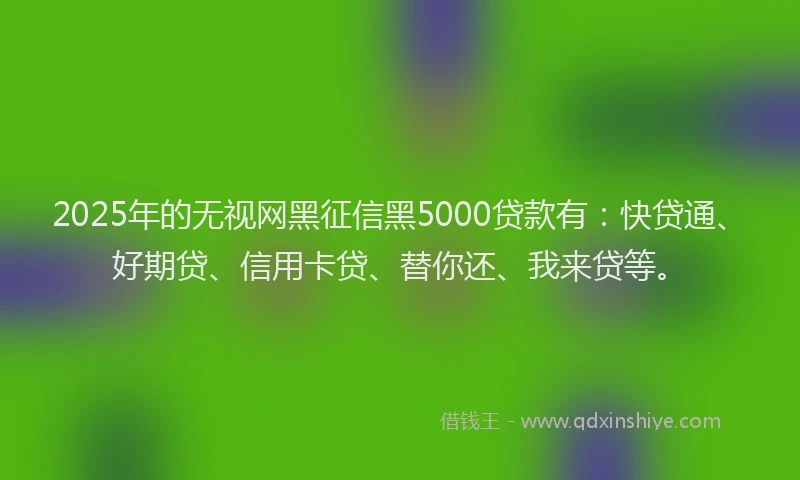 2025年的无视网黑征信黑5000贷款有：快贷通、好期贷、信用卡贷、替你还、我来贷等。