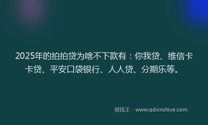 2025年的拍拍贷为啥不下款有：你我贷、维信卡卡贷、平安口袋银行、人人贷、分期乐等。