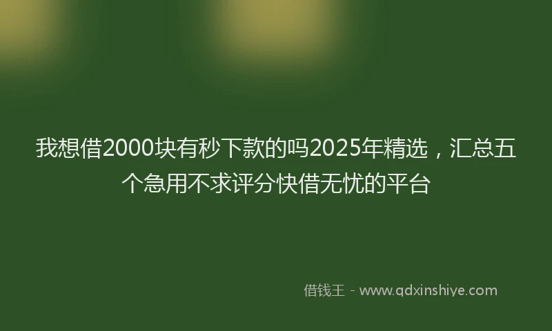 我想借2000块有秒下款的吗2025年精选，汇总五个急用不求评分快借无忧的平台