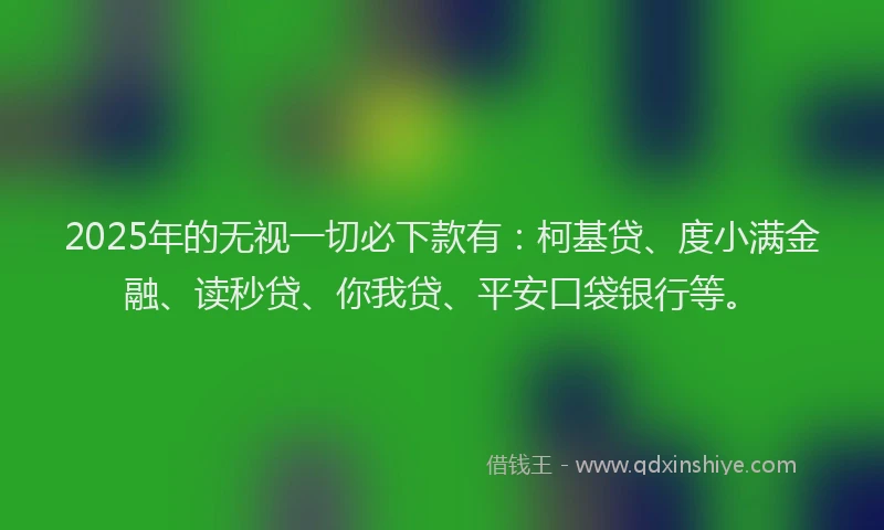 2025年的无视一切必下款有：柯基贷、度小满金融、读秒贷、你我贷、平安口袋银行等。