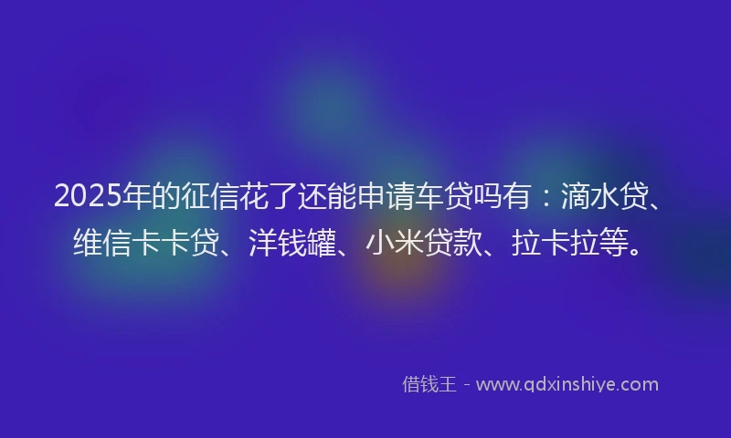 2025年的征信花了还能申请车贷吗有：滴水贷、维信卡卡贷、洋钱罐、小米贷款、拉卡拉等。