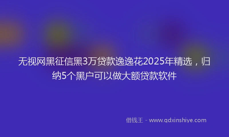无视网黑征信黑3万贷款逸逸花2025年精选，归纳5个黑户可以做大额贷款软件