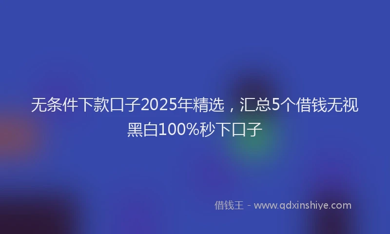 无条件下款口子2025年精选，汇总5个借钱无视黑白100%秒下口子