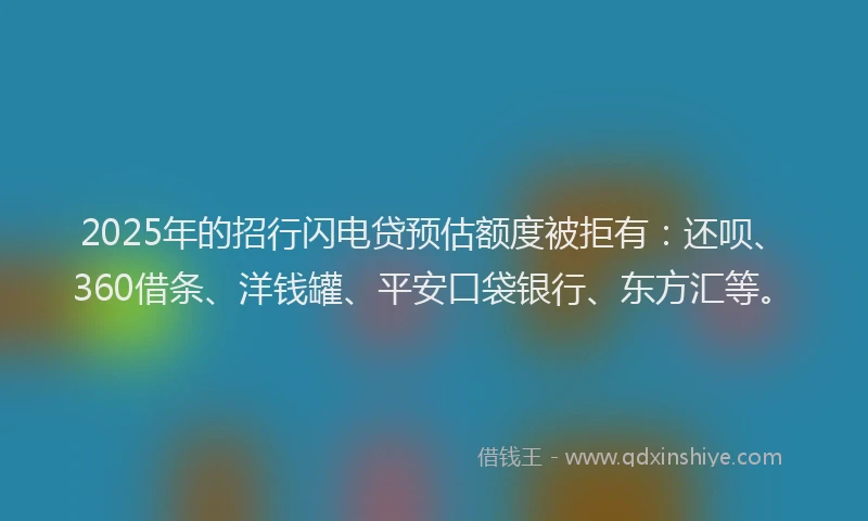 2025年的招行闪电贷预估额度被拒有：还呗、360借条、洋钱罐、平安口袋银行、东方汇等。