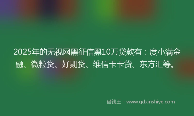 2025年的无视网黑征信黑10万贷款有：度小满金融、微粒贷、好期贷、维信卡卡贷、东方汇等。