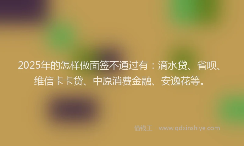 2025年的怎样做面签不通过有：滴水贷、省呗、维信卡卡贷、中原消费金融、安逸花等。