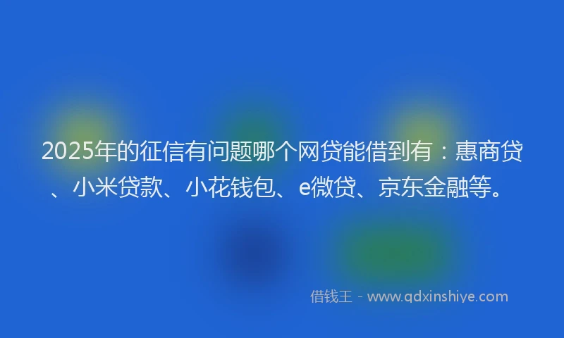 2025年的征信有问题哪个网贷能借到有：惠商贷、小米贷款、小花钱包、e微贷、京东金融等。