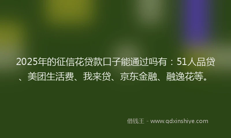 2025年的征信花贷款口子能通过吗有：51人品贷、美团生活费、我来贷、京东金融、融逸花等。