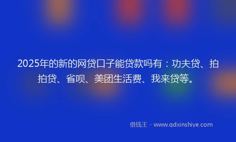 2025年的新的网贷口子能贷款吗有：功夫贷、拍拍贷、省呗、美团生活费、我来贷等。