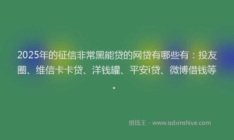 2025年的征信非常黑能贷的网贷有哪些有：投友圈、维信卡卡贷、洋钱罐、平安i贷、微博借钱等。