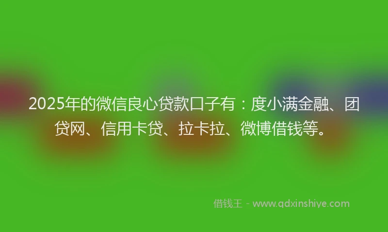 2025年的微信良心贷款口子有：度小满金融、团贷网、信用卡贷、拉卡拉、微博借钱等。